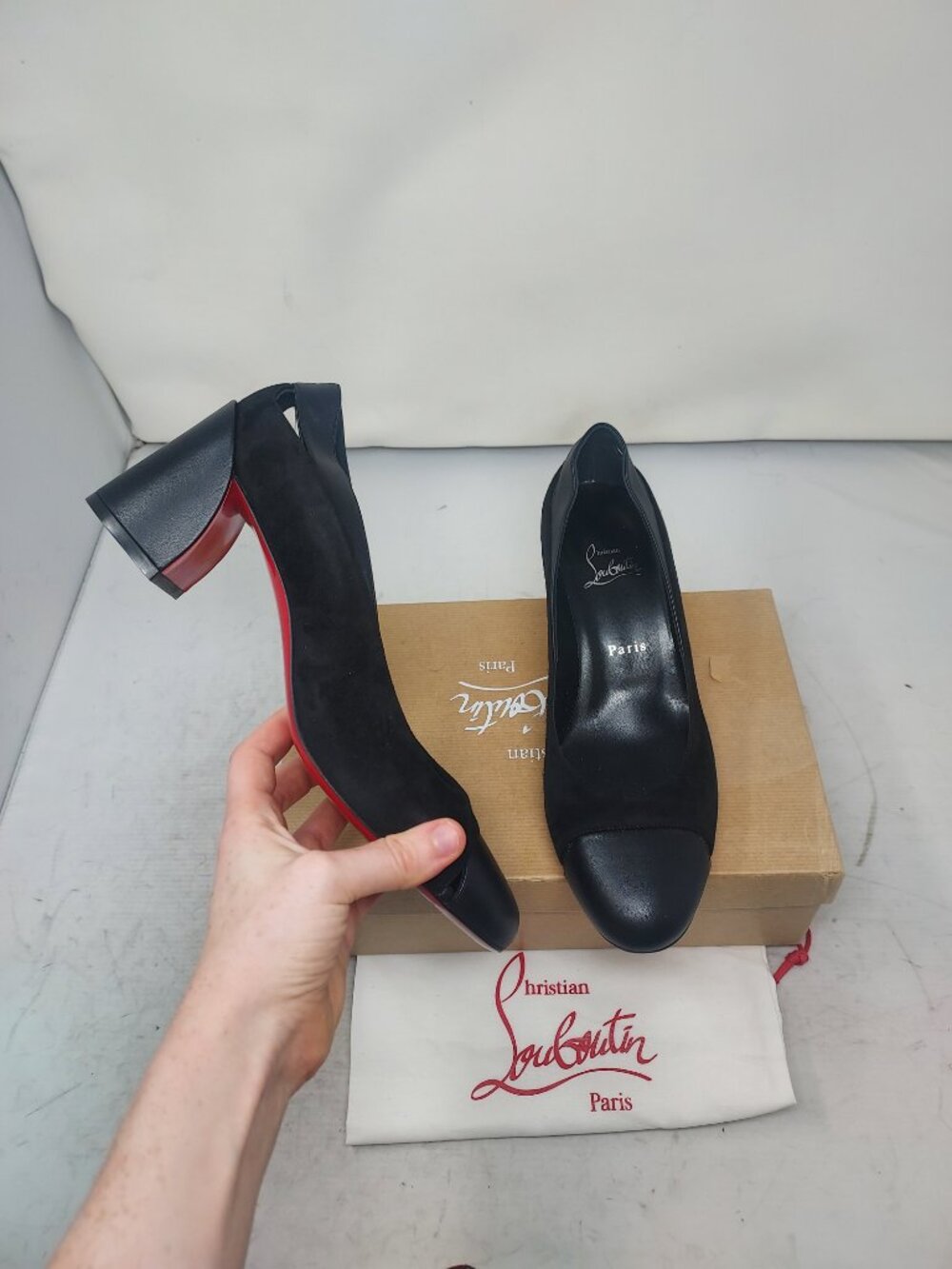 CHRISTIAN LOUBOUTIN Miss Duvette Block Heel Black Pump